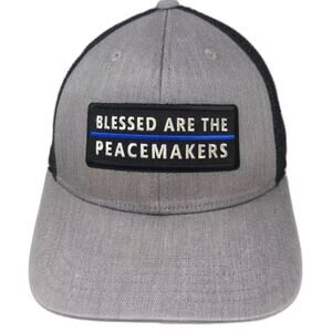 BK Blessed Are The Peacemakers Thin Blue Line Trucker Hat Gray OS Adjustable